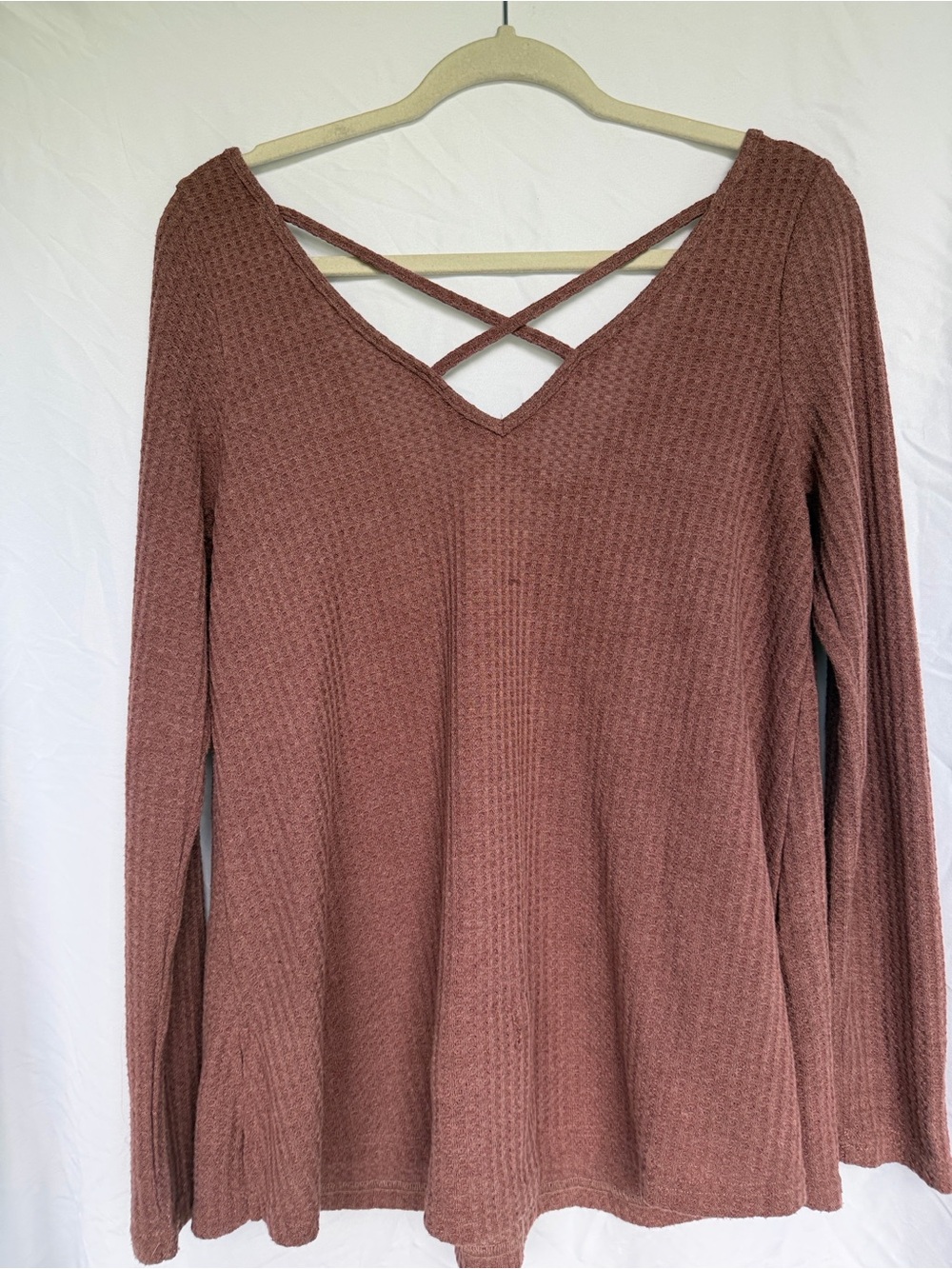 Tobi Brown Crisscross V-Neck Waffle Knit Sweater